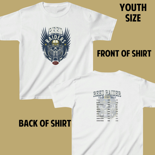 Youth Reed High School Raider 23-24 Football Schedule Shirt Front/Back Print