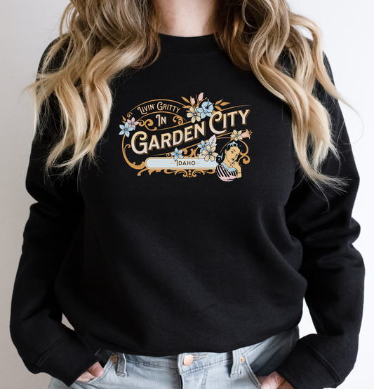 Livin Gritty in Garden City Idaho Retro Girl Pullover Sweatshirt