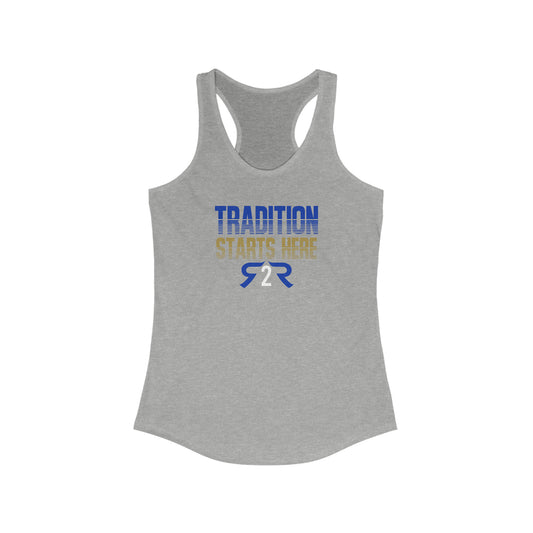 Tradition Starts Here Raider to Raider Reed Racerback Tank